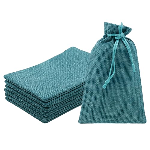 Mandala Crafts 7X9 Inch Teal Burlap Drawstring Gift Bags for Favors - 20 Medium Linen Sacks Gift Pouches for Candy, Coffe...