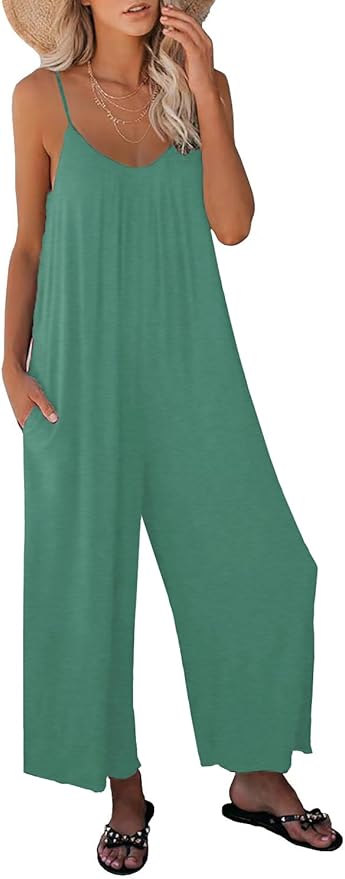 STOLKISS Women Casual Jumpsuits Summer Sleeveless Loose Jumpsuit Shoulder Strap Adjustable Long Pants Rompers with Pockets