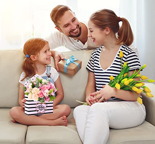 WaaHome Set of 4 Happy Mother's Day Flower Bouquet Packaging Gift Paper Boxes for Mom, Daughter, Son, Wife, Florist, Class...