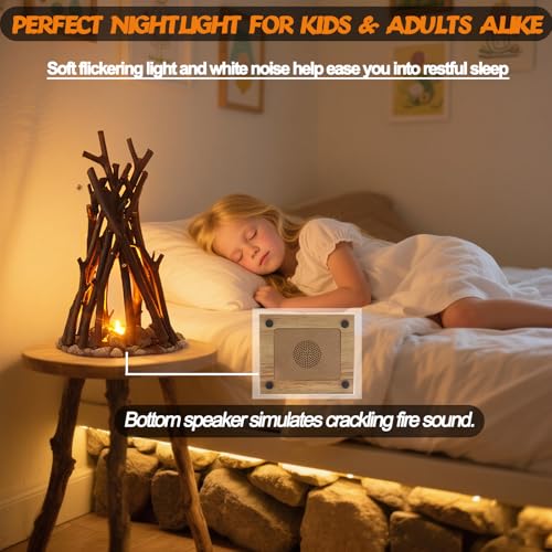 Lubocrat LED Night Light Wooden Campfire LED Dimmable Lamp with 3 Lighting Modes & Flame Sound, USB Powered Kids Nightligh...