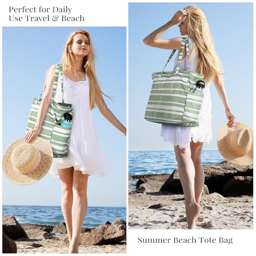 Trifabricy Beach Bags for Women Waterproof Sandproof Women Tote Bag, Large Beach Bag with Zipper for Gym Travel Vocation