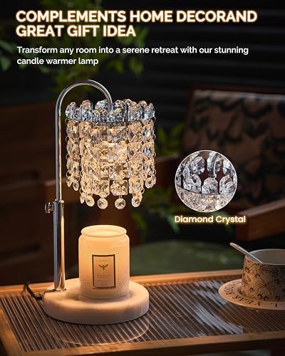 Candle Warmer Lamp with Timer Dimmer Adjustable Height Candle Warmer with Marble Base for Jar Candles, Crystal Candle Lamp...