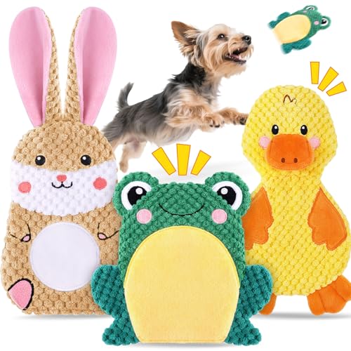 XIUGOAL Dog Toys to Keep Them Busy, 3 Pack No Stuffing Interactive Dog Toys with Crinkle, Squeaky Puppy Chew Toys for Smal...