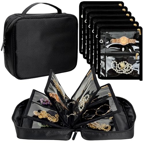 LingLingo Travel Jewelry Organizer Case,Jewelry Bags for Traveling, Jewelry Binder with 24 Pcs Clear Zipper Velvet Pouches...