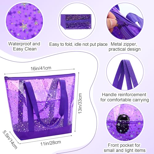Sanwuta Clear Star Tote Bag for Women, Security Approved Large Tote Shoulder Beach Bag with Zipper for Travel Work