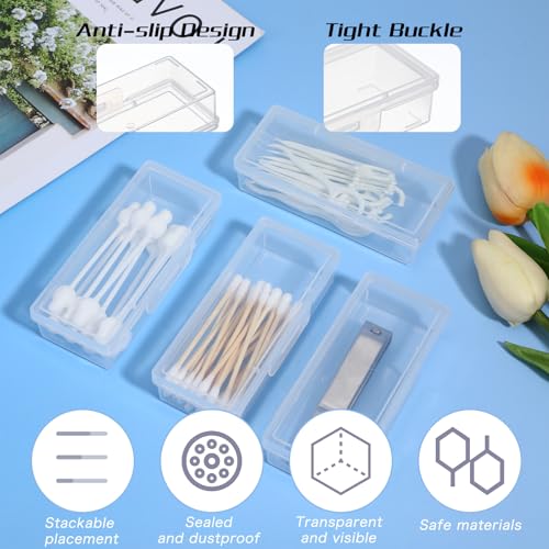 Hadnves 4 Pcs Small Dental Floss Picks Case Cotton Swab Holder for Travel Portable Clear Plastic Cotton Ball Pad Storage C...