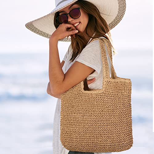 Straw Beach Bag, Women Tote Bag Woven Shoulder Bag, Handmade Large Summer Handbag Hobo Bag for Beach Picnic Vacation