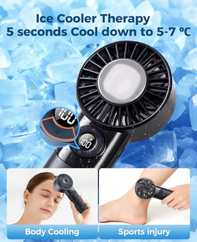 Eastfox 2026 Upgrade 3 In 1 Handheld Portable Turbo Fan with Ice Cooler,Rechargeable 100 Speed Mini Personal Fan 10500 RPM...