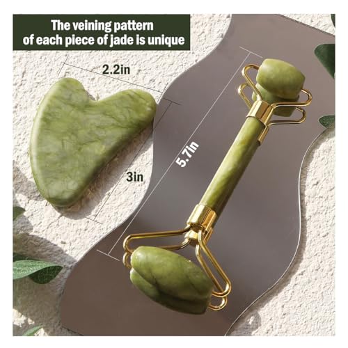 Jade Roller Gua Sha Facial Tools & Scraping Skin Care Tools Kit, Self Care Gift for Men Women (Green)