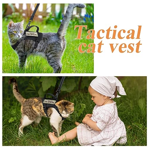 Tactical Cat Harness for Walking Escape Proof, Soft Mesh Adjustable Pet Vest Harness for Large Cat, Small Dog and Khaki (B...