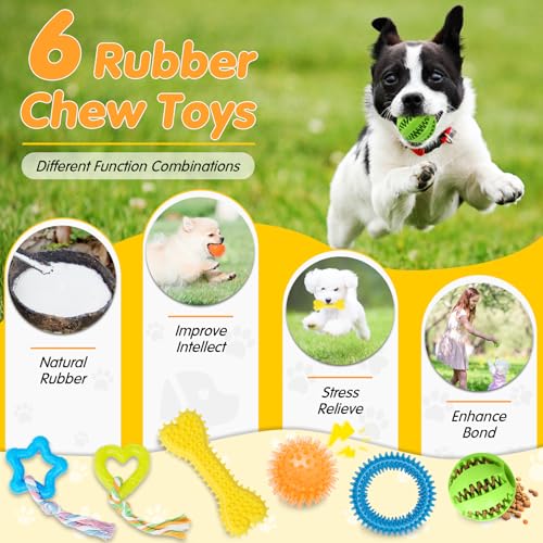 Zeaxuie 25 Pack Luxury Dog Chew Toys for Puppy, Dog Toys with Ropes, Treat Ball and Squeaky Puppy Toys for Teething Small ...