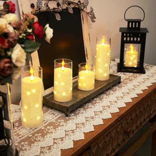 Homemory Flameless Candles with Embedded Star String Fairy Lights, Battery Operated Candles, LED Candle, Fake Candles with...