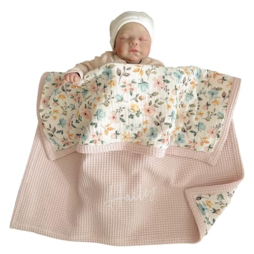 Mouliss Personalized Baby Blanket with Name – Handmade 100% Organic Cotton Newborn Gift | Custom Knit Blanket for Boys, Gi...