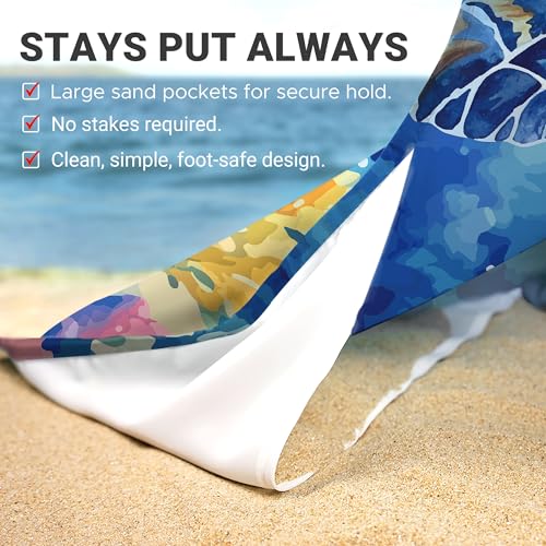 Sunlit Large Beach Blanket Waterproof Sand Proof, 81" x106" Sand Free Beach Mat with Anchored Pockets and Storage Bag, for...