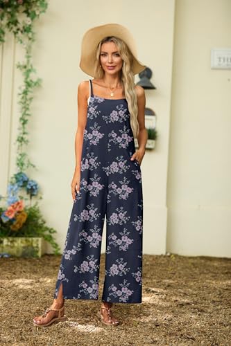 Lepunuo Womens Casual Loose Jumpsuits Summer Boho Wide Leg Rompers Sleeveless Overalls with Pockets