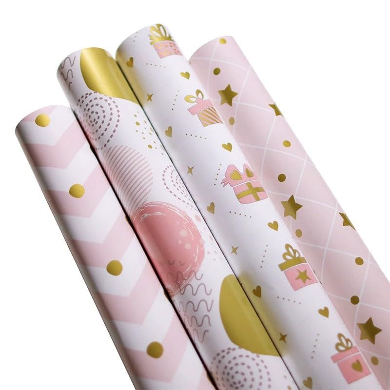 Namzi flowers, gifts, gift box packaging paper, pink glossy gold printed packaging paper, (pink circle)