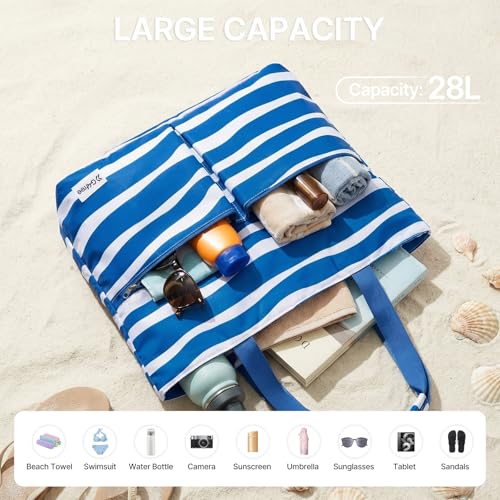 G4Free Beach Bags for Women Sandproof Foldable Beach Bag Tote with Waterproof Compartment Pool Travel