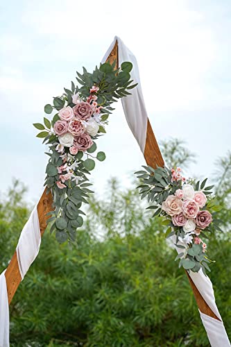 PONATIA Small Wedding Arch Flowers (Pack of 2), Artificial Dusty Rose Flowers for Wedding Welcome Signs Decorations and Ar...