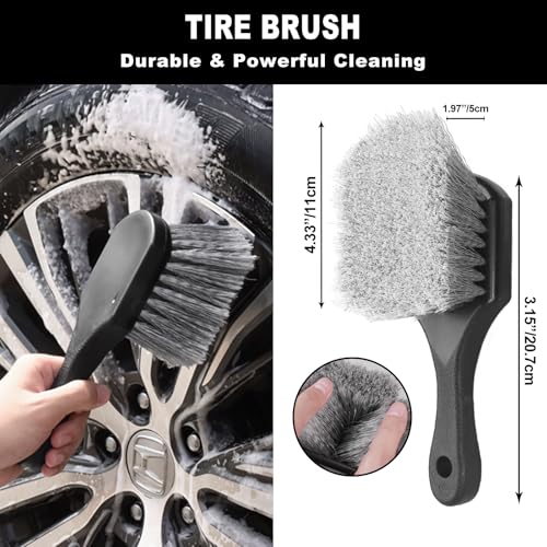 7Pcs Car Wheel Brush kit, Tire Brush, Wheel Cleaner Brush, Soft-bristled Rim Cleaner Brush, Tire Shine Applicator Pad, Car...