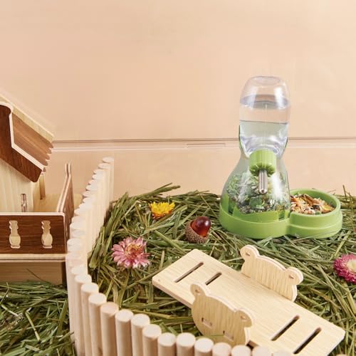 2 in 1 Hamster Water Bottle No Drip with Large Capacity Automatic Food Dispenser Small Animal Feeder for Syrian Dwarf Hams...