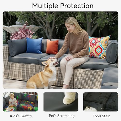 Aoxun 14pcs Patio Cushion Covers Replacement, Waterproof Outdoor Furniture Cushion Covers with Zipper and Non-Slip Bottom,...