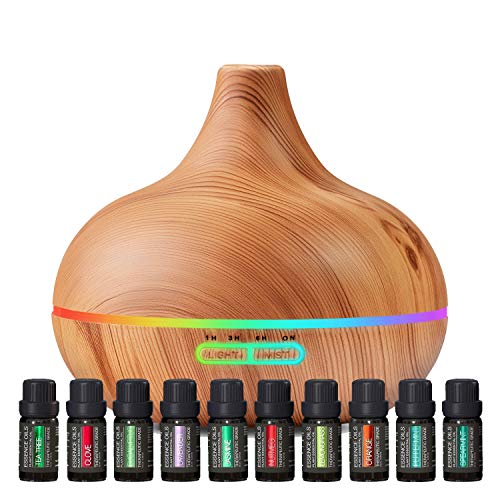 Ultimate Aromatherapy Diffuser & Essential Oil Set - Ultrasonic Top 10 Oils Modern with 4 Timer 7 Ambient Light Settings T...