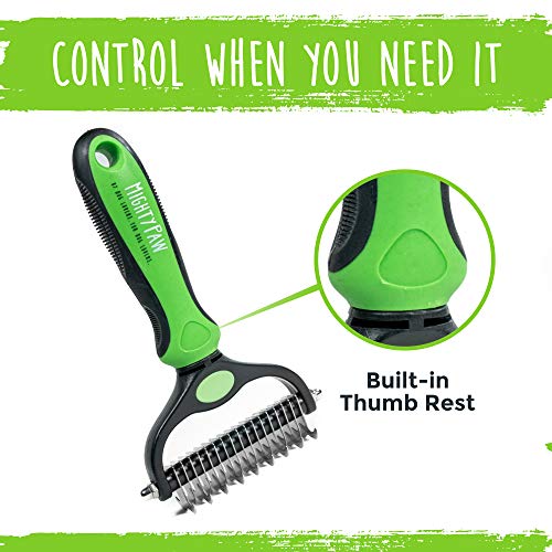 Mighty Paw Dog Grooming Brush - 2-In-1 Dual Sided Comb - Round Tip For Maximum Coat Penetration - Stainless Steel Teeth Th...