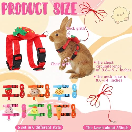 6 Pcs Adjustable Bunny Rabbit Harness with Leash Set Comfortable Small Pet Cute Vest Harness Leash Adjustable Walking Rope...