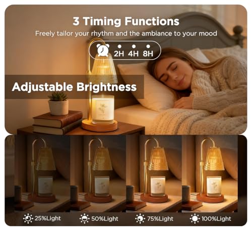 Candle Warmer Lamp with Timer, 4-Levels Dimmable Electric Wax Melter, Adj.Height for Jar Candles, Mother's& Father's&Chris...