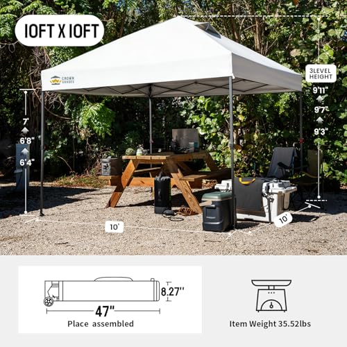 CROWN SHADES 10x10 Pop Up Canopy - Patented Center Lock One Push Instant Outdoor Canopy Beach Tent with STO-N-Go Bag 8 Sta...