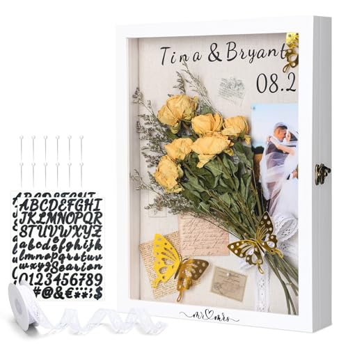 Yookeer 12 x 16'' Large Shadow Box Wedding Flower Display Case Picture Frame with Linen Memorial Keepsake Shadow Box Dried...