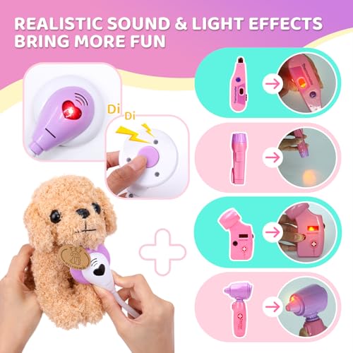 Meland Toy Doctor Kit for Girls, Pretend Play Toy Doctor Set with Dog , Carrying Bag, Stethoscope & Dress Up Costume Gift ...