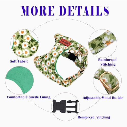 OaaXbbECco No Pull Floral Pattern Puppy Harness,Soft Adjustable Dog Harness Vest and Dog Leash Set No Choke Escape Proof (...