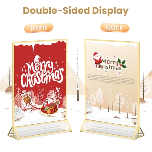 YOAEAILY Acrylic Sign Holder 8.5X11 Gold Frames Double-Sided Gold Picture Frames Flyer Holder for Menu Holder Wedding Tabl...