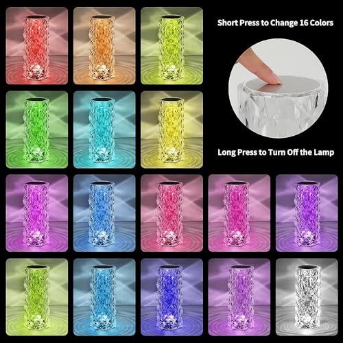 2 Pack Crystal Table Lamp, Remote and Touch Control Rose Wave Lamp, RGB Color Changing Night Light, Dimmable, USB Recharge...
