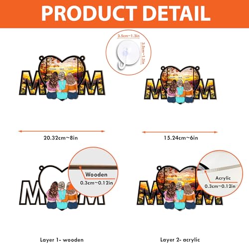 Personalized Heart-Shaped Suncatcher Window Hanging, Decorative MOM Sign with Sunset Scene