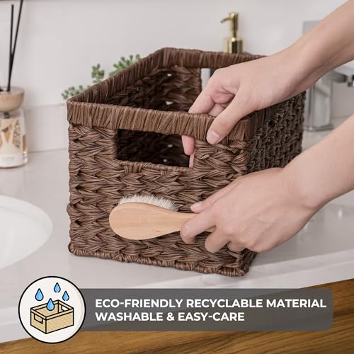 GRANNY SAYS Wicker Storage Baskets for Shelves, Wicker Baskets for Organizing, Waterproof Woven Basket for Pantry, Rectang...