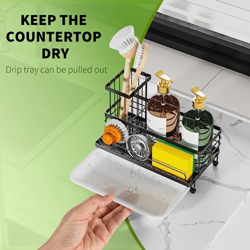 Cisily Large Capacity Kitchen Sink Caddy Organizer, Rustproof Non-Slip Sponge Holder With Dish Brush Holder Organizer, Kit...