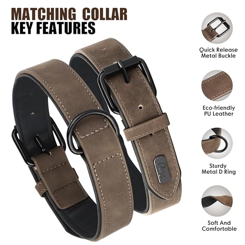 Didog Soft Padded Leather Dog Collar and Leash Set, Adjustable Dog Leash and Collar Set with Metal Buckle, Breathable Dog ...