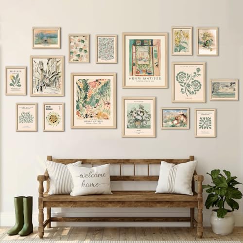 ANERZA 16 PCS Framed Sage Green Wall Art Decor, Matisse Wall Prints for Bedroom, Gallery Wall Frame Set, Abstract Posters ...