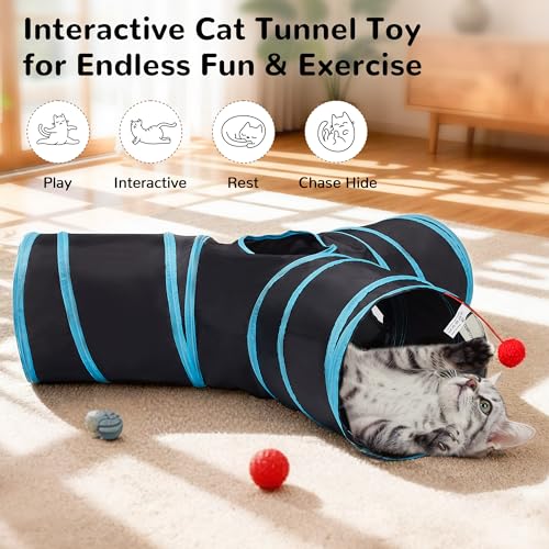 Tempcore Pet Cat Tunnel Tube Cat Toys 3 Way Collapsible, Tunnels for Indoor Cats，Kitty Bored Peek Hole Toy Ball Cat, Pupp...