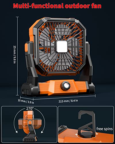 Portable Camping Fan,20000mAh Rechargeable Battery Powered Fan with LED Lantern, USB-C Battery Operated Fans,Ultra Quiet, ...