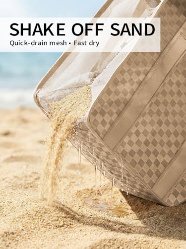 MOMINSIDE Beach Bags for Women Mesh Beach Bag - Large Beach Tote Bag with Zipper, 2 Insulated Pocket, Hat & Towel Clips, F...