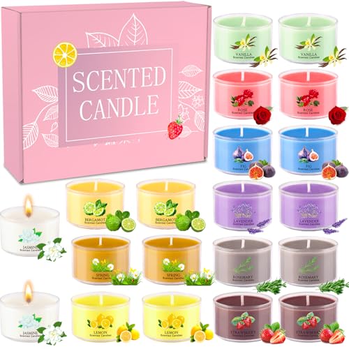 20 Pack Scented Candles, 1.6oz Mini Jar Holiday Gift Set with 10 Fragrances & Colors, Natural Soy Wax Aromatherapy Candles...