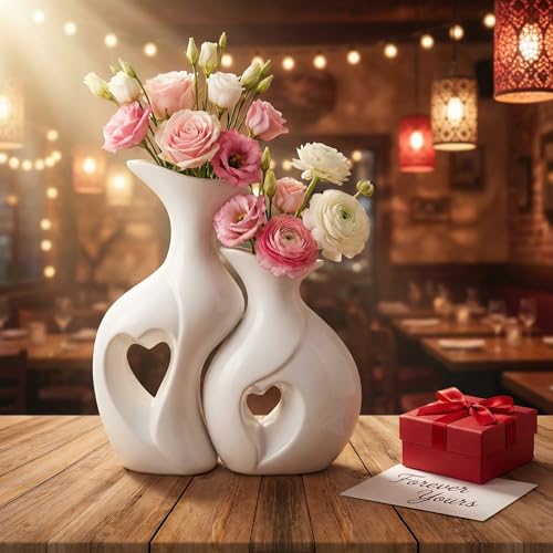 White Heart Vase Set of 2,Modern Vases for Home Console Table Decor for Living Room Coffee Table Fireplace Bookshelf Decor...