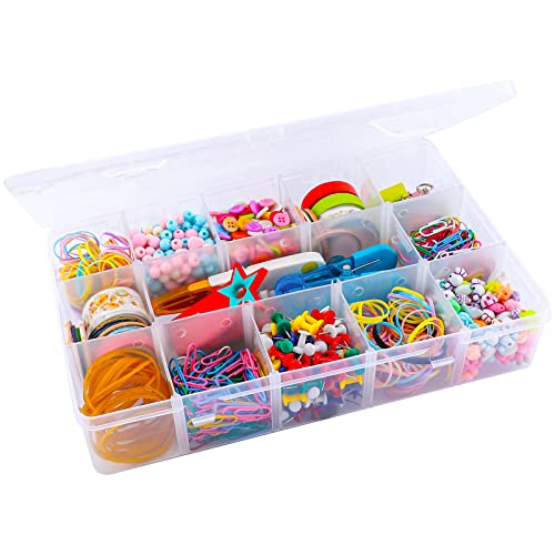 Exptolii 15 Large Grids Plastic Organizer Box with Dividers, Clear Compartment Container Storage for Washi Tapes Beads Cra...