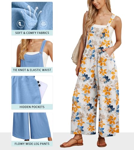 IWOLLENCE Women's Summer Jumpsuits Boho Wide Leg Overalls Casual Loose Rompers with Pockets 2026