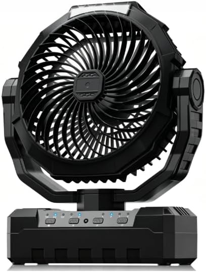 AVAVO 02 Dark Black - Rechargeable Camping Fan - Portable Battery Powered Fan with Timer & Hook, Ventilador Recargable for...