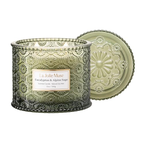 LA JOLIE MUSE Eucalyptus & Apline Sage Scented Candle | Eucalyptus, Sage, Lavender | 12 oz Double Cotton Wick Soy Candle |...