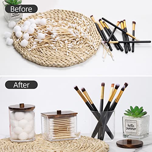 Tbestmax 4 Pack Qtip Holder Bathroom Container, 10/7oz Cotton Ball/Swabs Dispenser, Apothecary Jar with Bamboo Lids for Or...